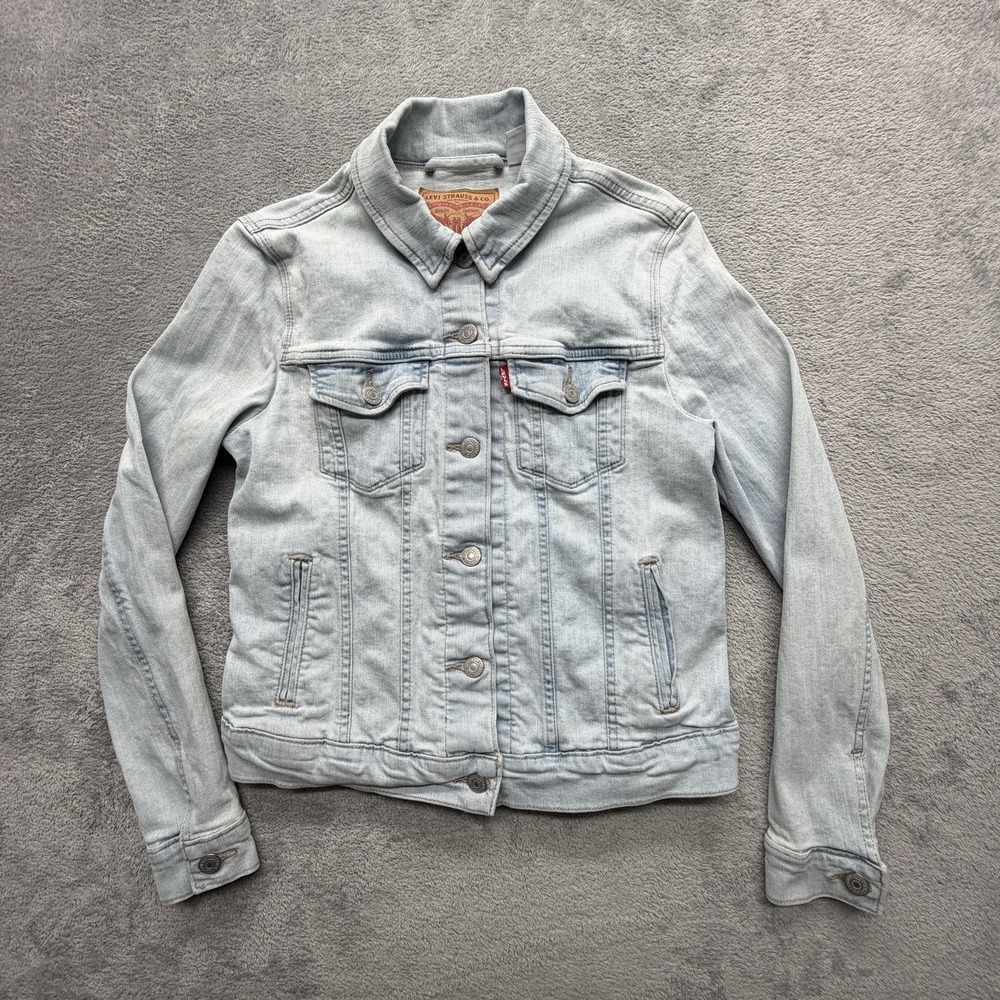 Levi Trucker Jacket Womens Medium Blue‎ Denim Short Collared Button Pockets
